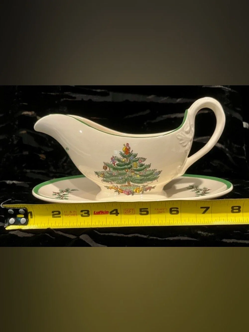 Vintage 1976 Spode Christmas Tree Gravy Boat Attached Stand Made In England EUC